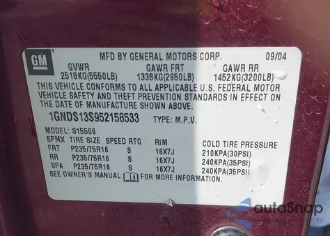 2005 Chevrolet Trailblazer Ls z USA, uszkodzony, nr VIN 1GNDS13S952158533